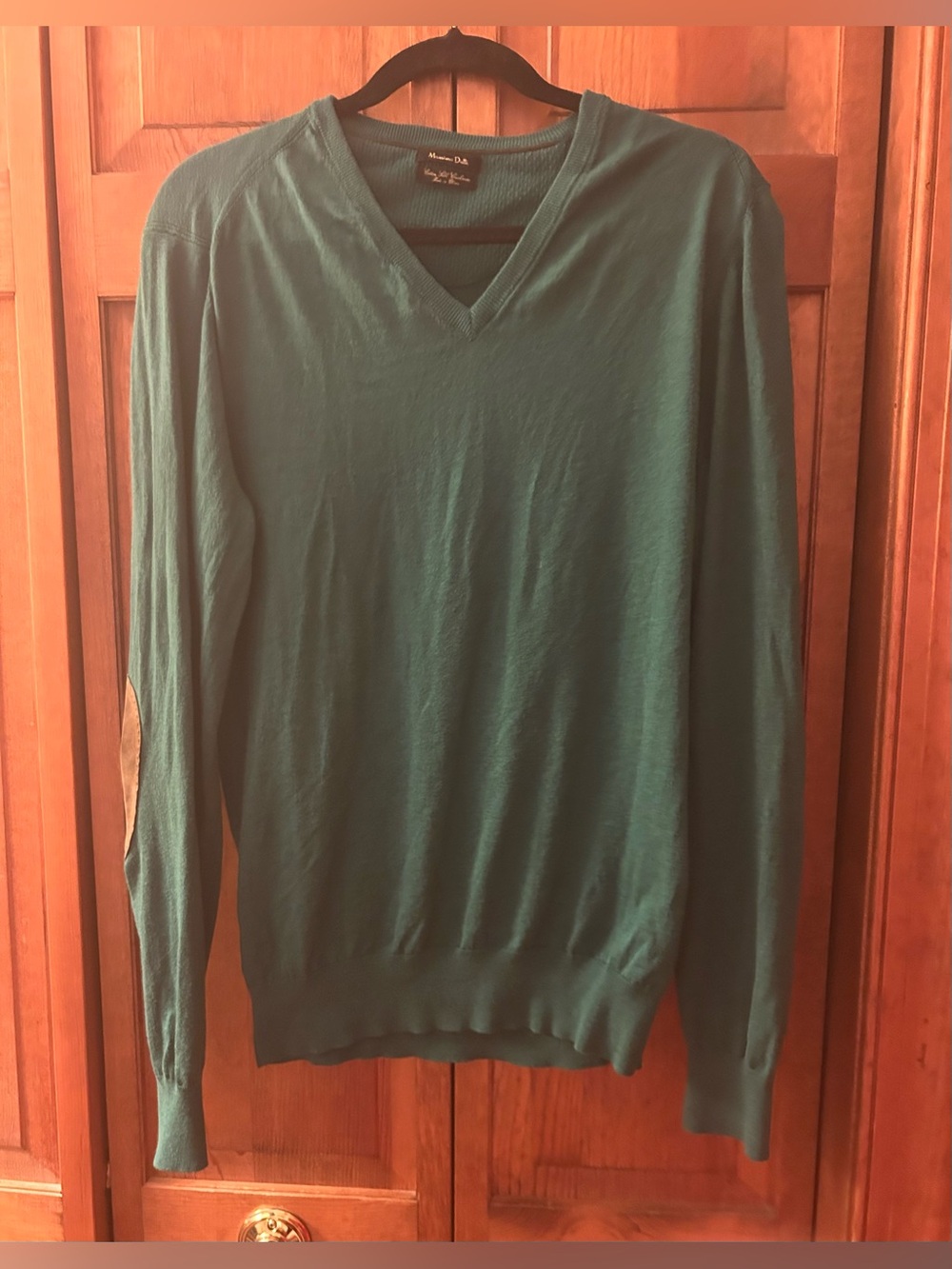 Massimo Dutti Men’s Preppy Green Retro Inspired Sweater W/ Elbow Patches